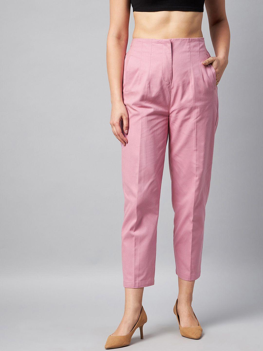 orchid hues women tapered fit high-rise easy wash trousers