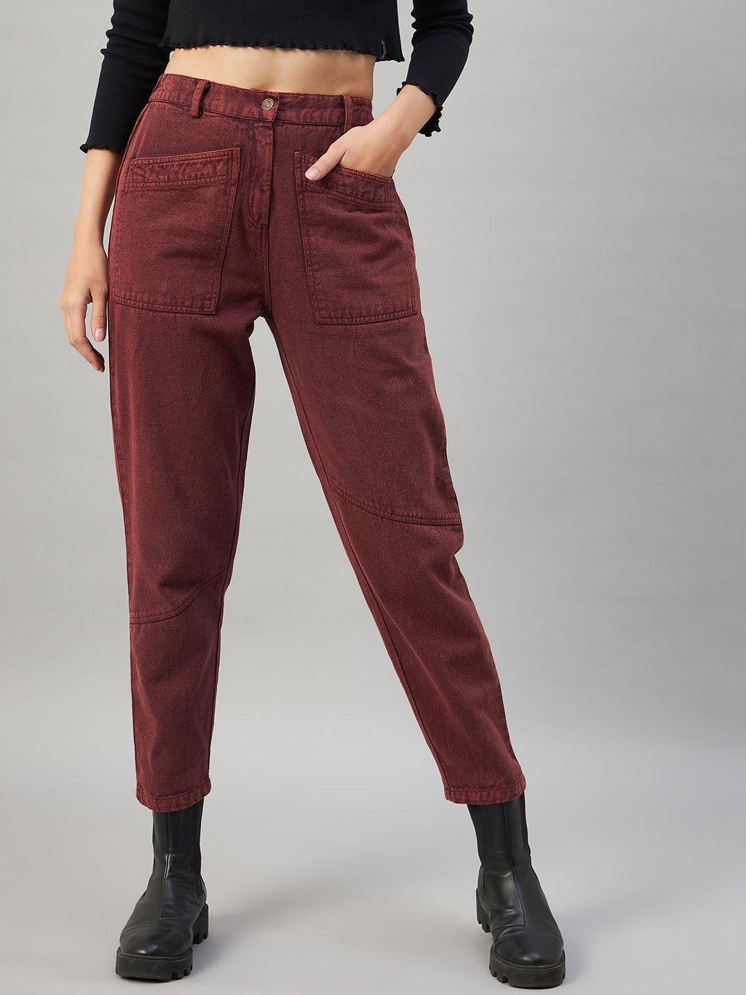 orchid hues women tapered fit high-rise pure cotton  jeans