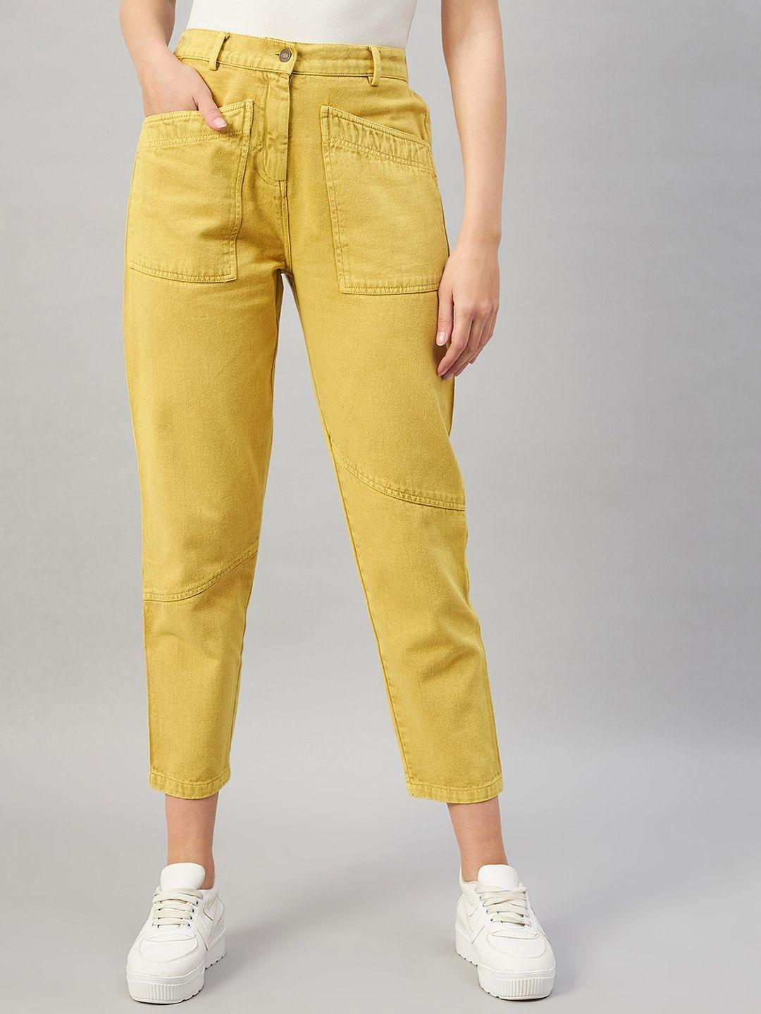orchid hues women tapered fit high-rise pure cotton jeans