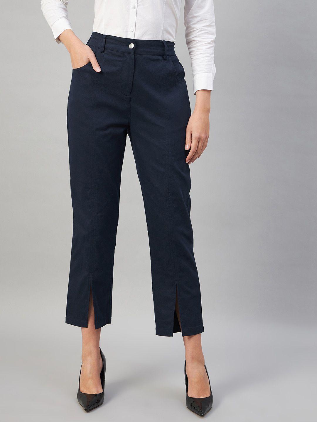 orchid hues women tapered fit high-rise pure cotton trousers