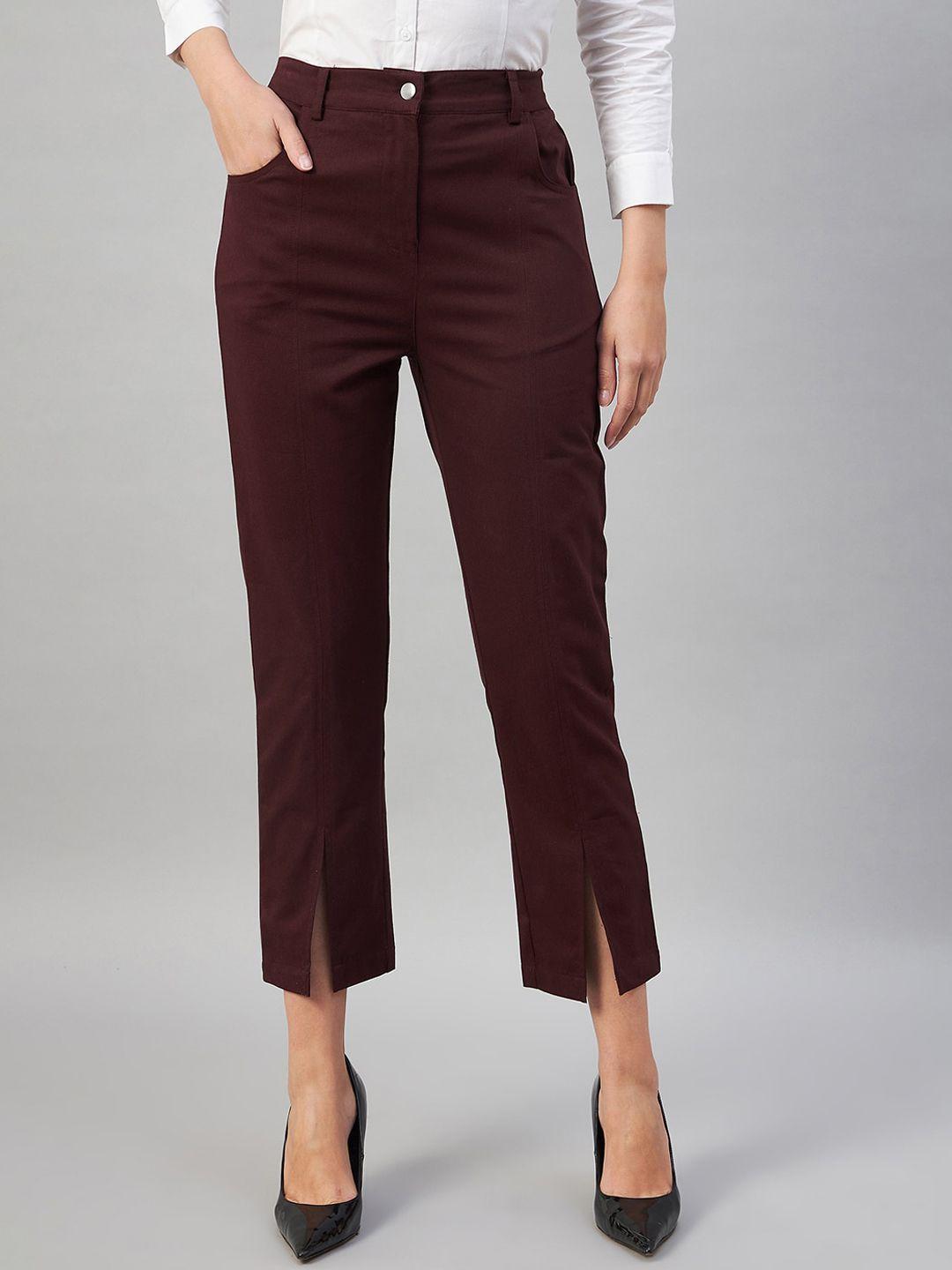 orchid hues women tapered fit high-rise pure cotton trousers