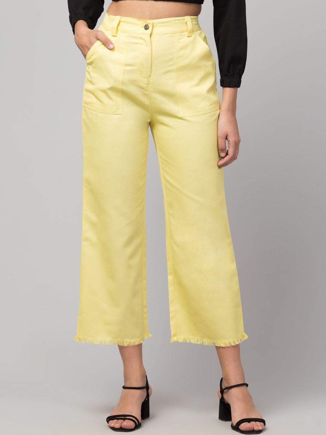 orchid hues women yellow flared high-rise parallel trousers