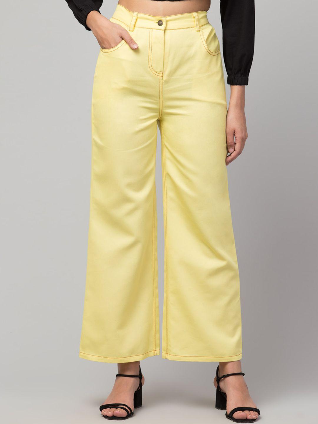 orchid hues women yellow flared high-rise stretchable jeans