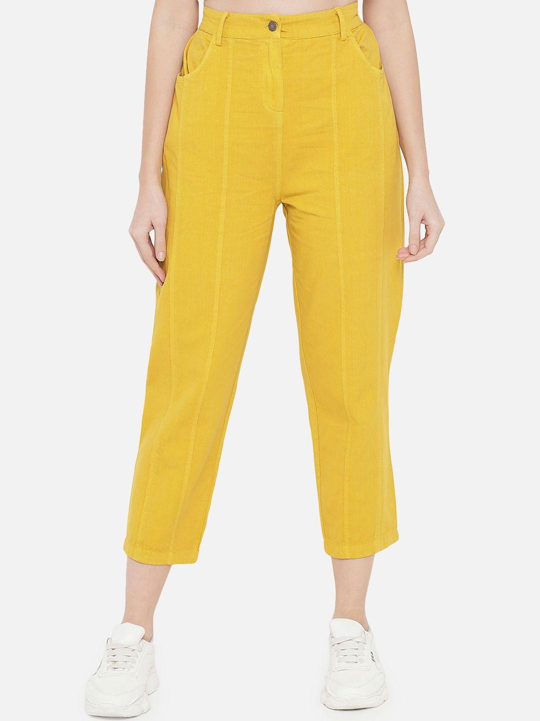 orchid hues women yellow high-rise jeans