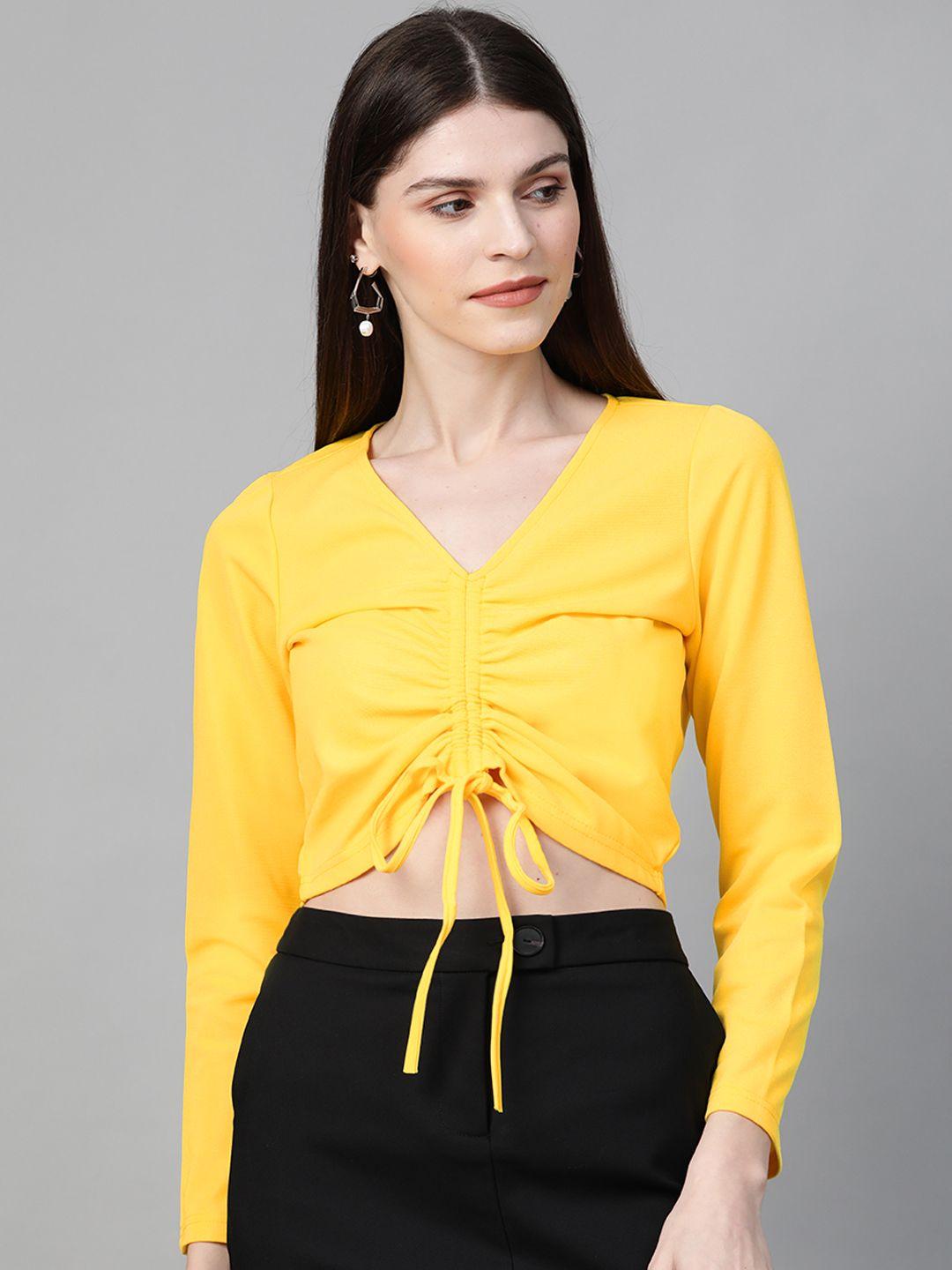orchid hues women yellow ruched cropped top