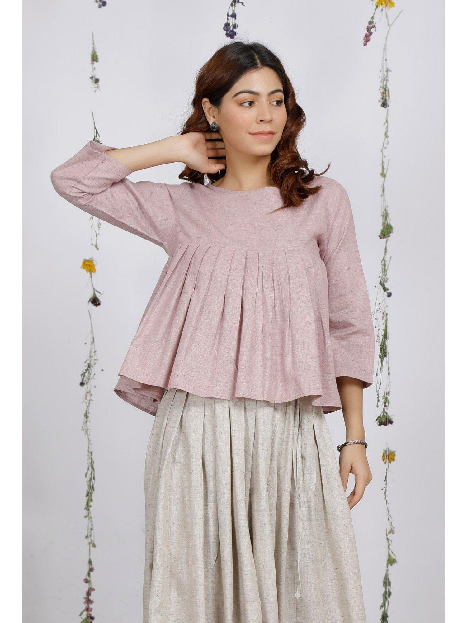 orchid pink round flared cotton khaadi top