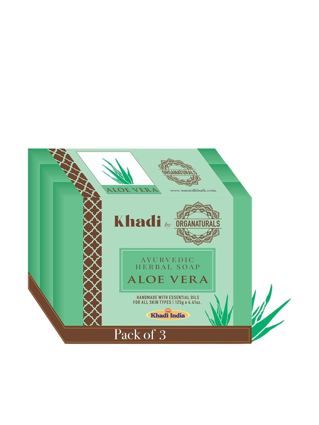 organaturals khadi set of 3 aloe vera ayurvedic herbal soaps - 125g each