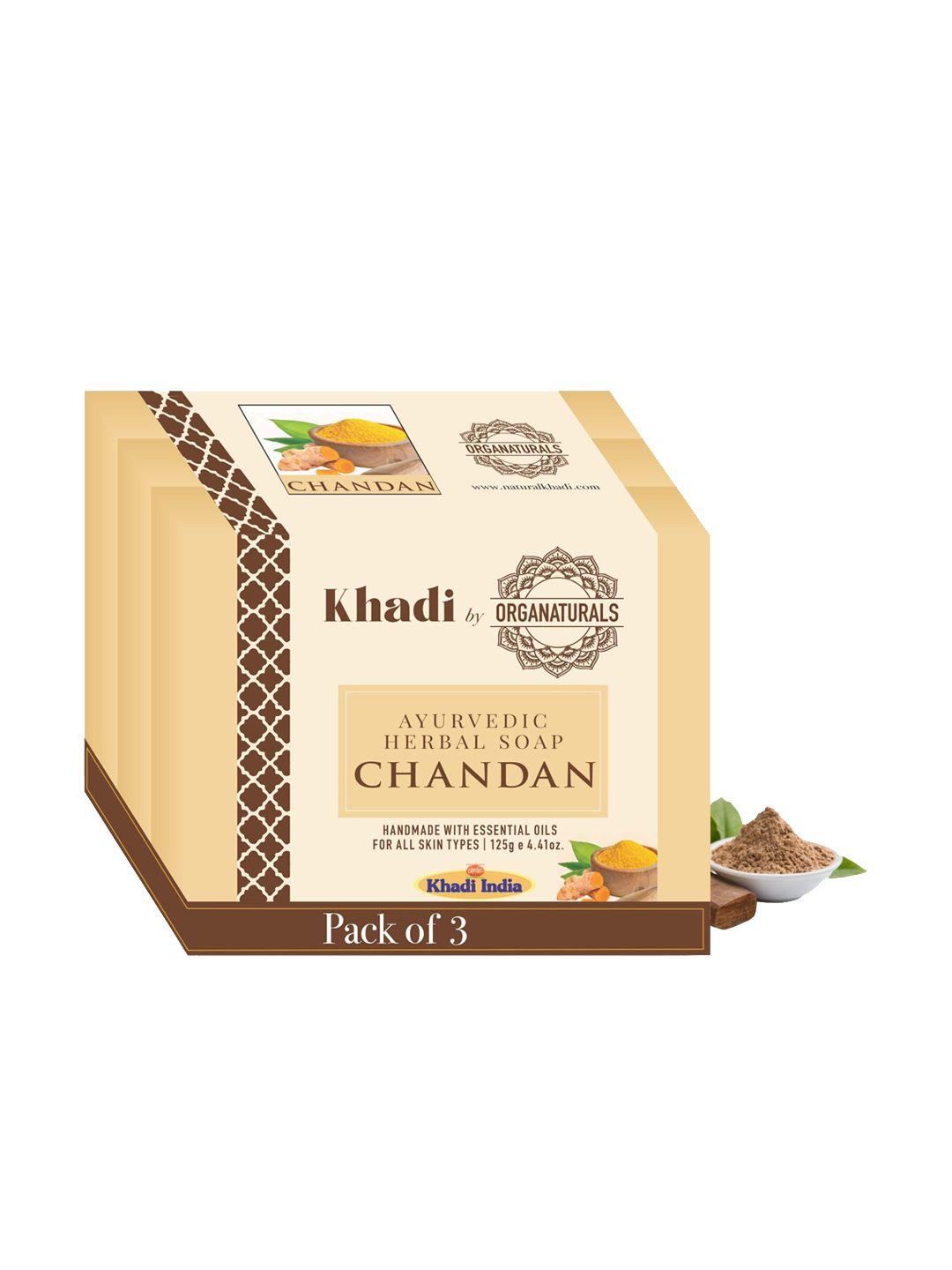 organaturals khadi set of 3 chandan ayurvedic herbal soaps - 125g each