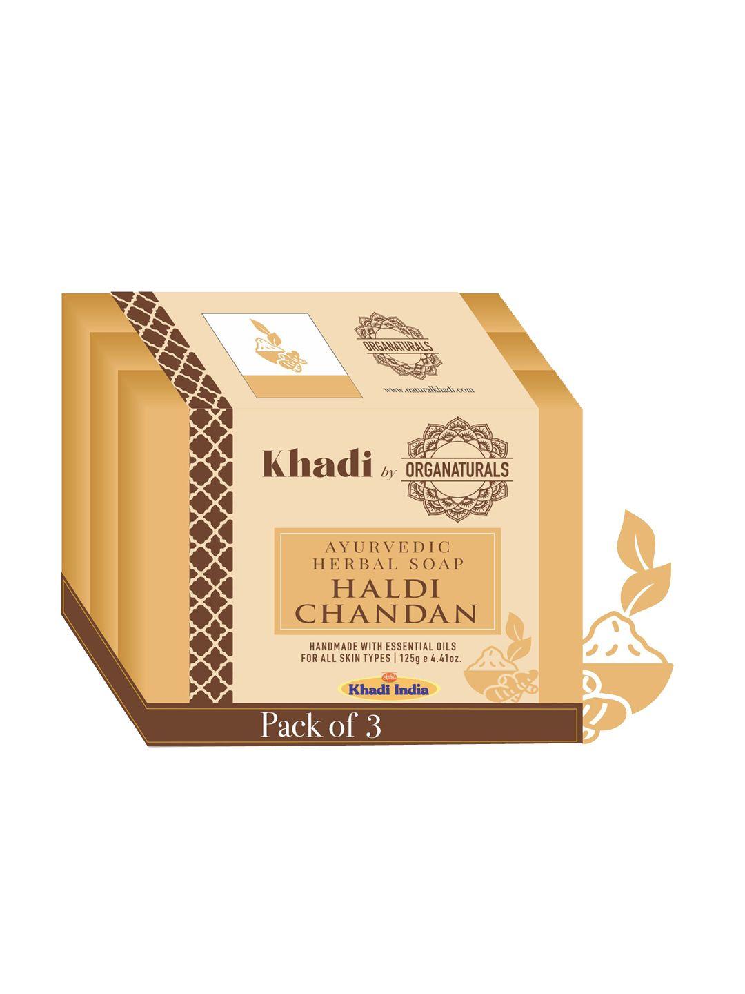 organaturals khadi set of 3 haldi ayurvedic herbal soaps - 125g each