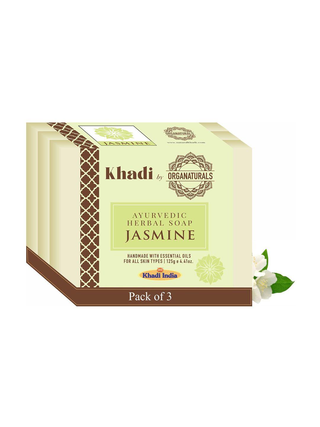 organaturals khadi set of 3 jasmine ayurvedic herbal soaps - 125g each