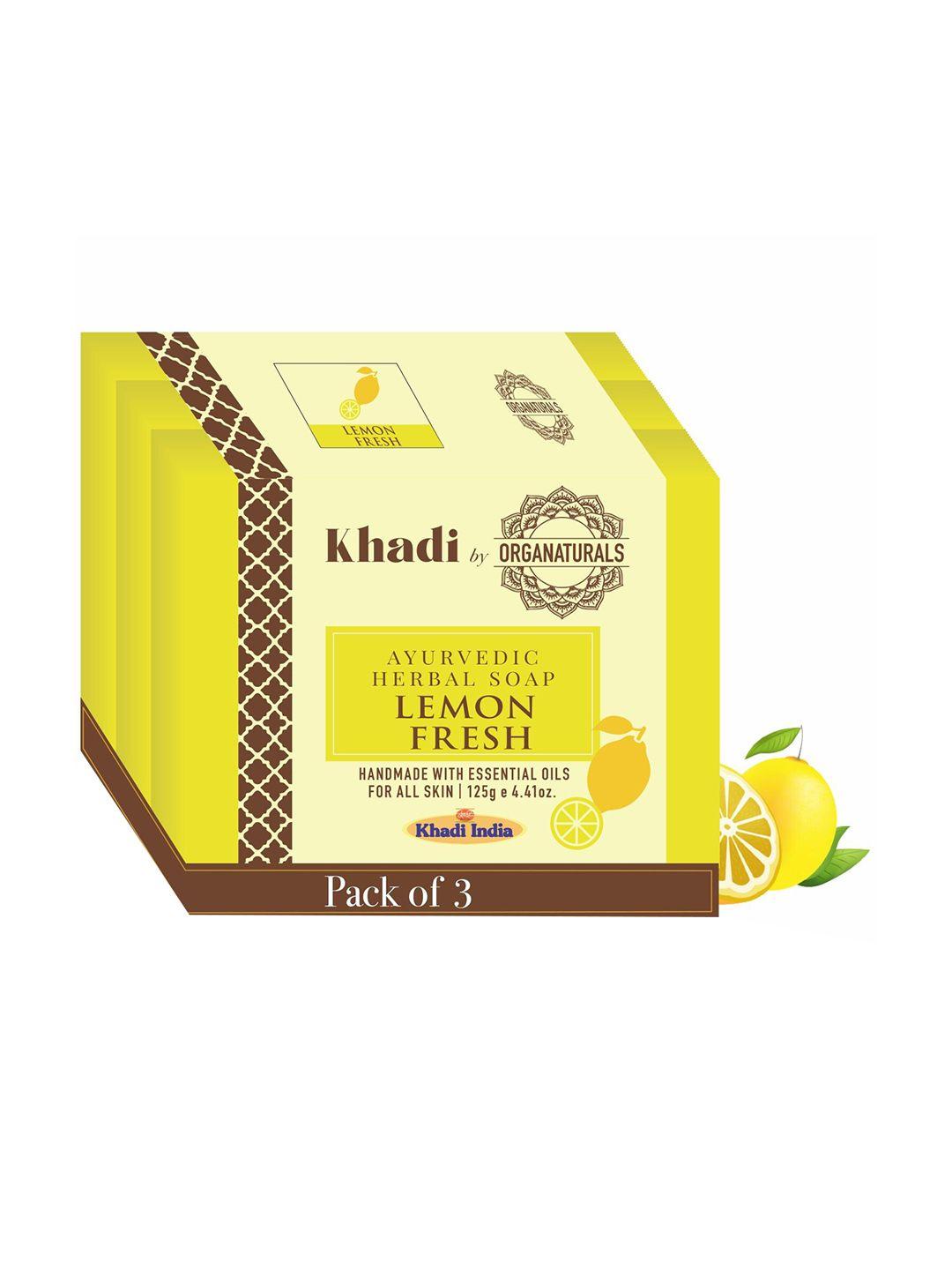 organaturals khadi set of 3 lemon fresh ayurvedic herbal soaps - 125g each