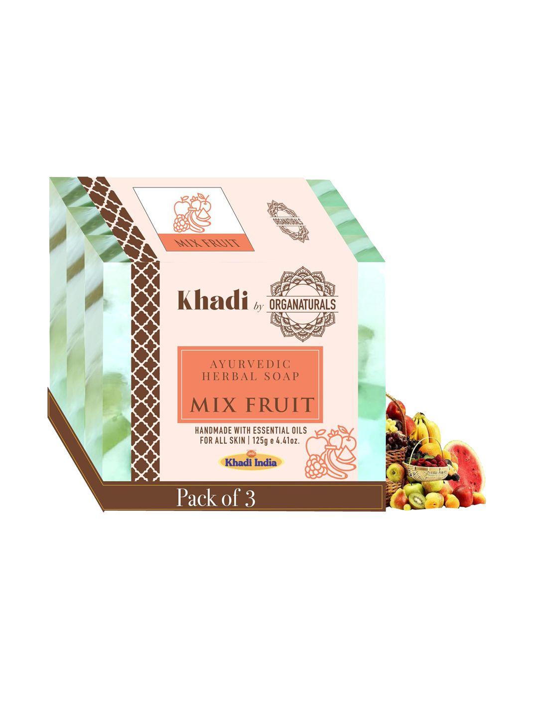 organaturals khadi set of 3 mix fruit ayurvedic herbal soaps - 125g each