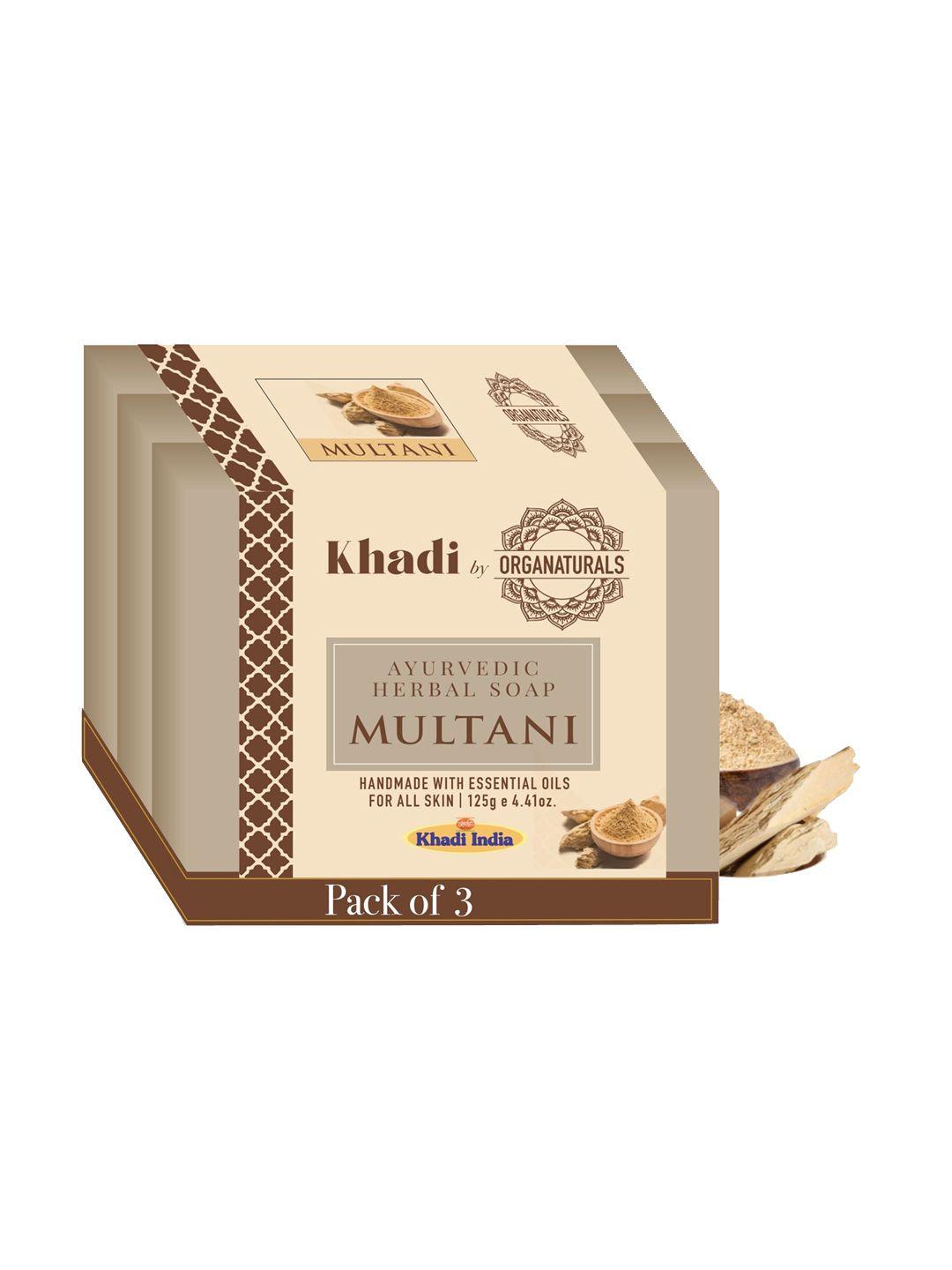 organaturals khadi set of 3 multani ayurvedic herbal soaps - 125g each