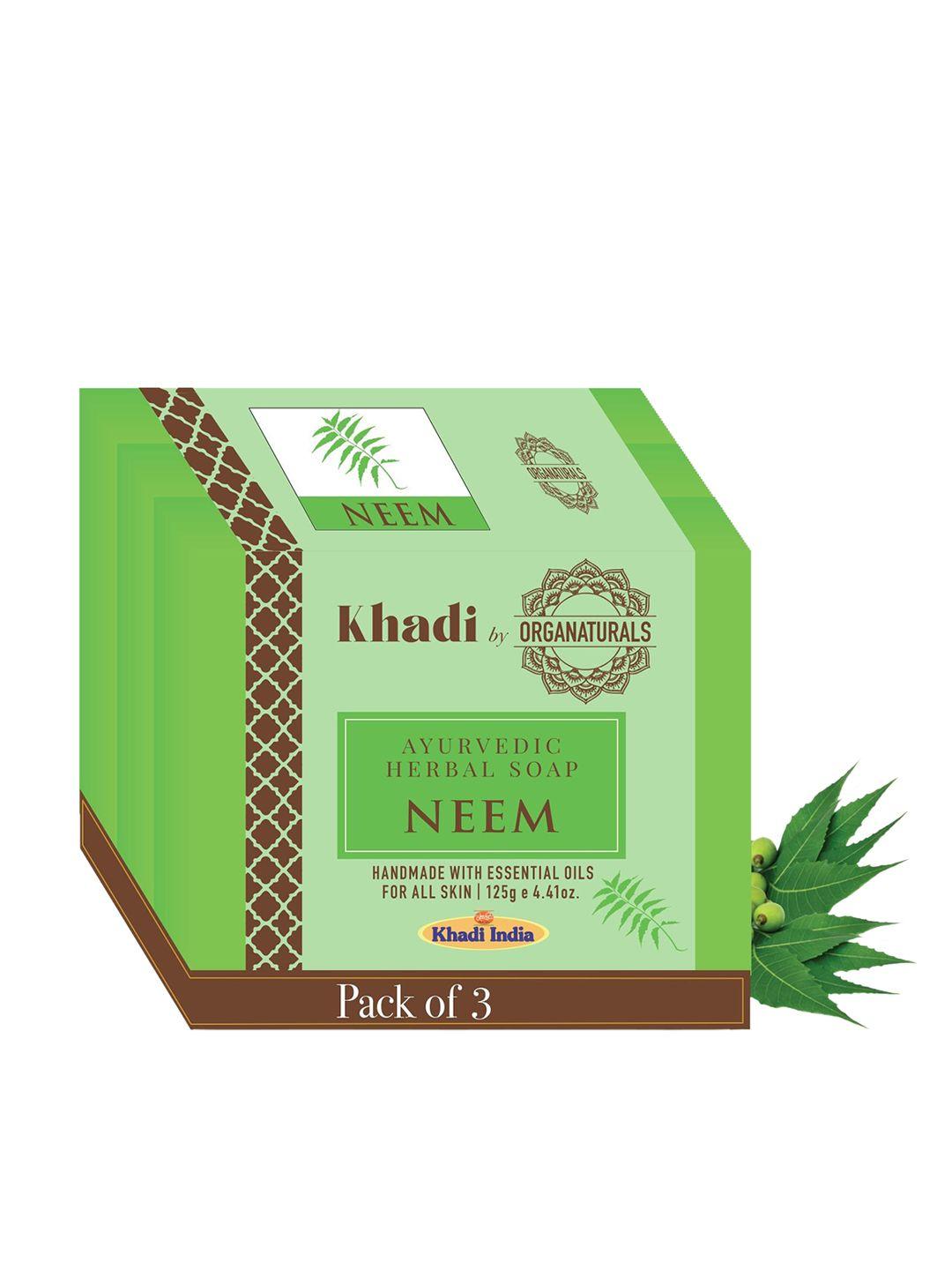 organaturals khadi set of 3 neem ayurvedic herbal soaps - 125g each