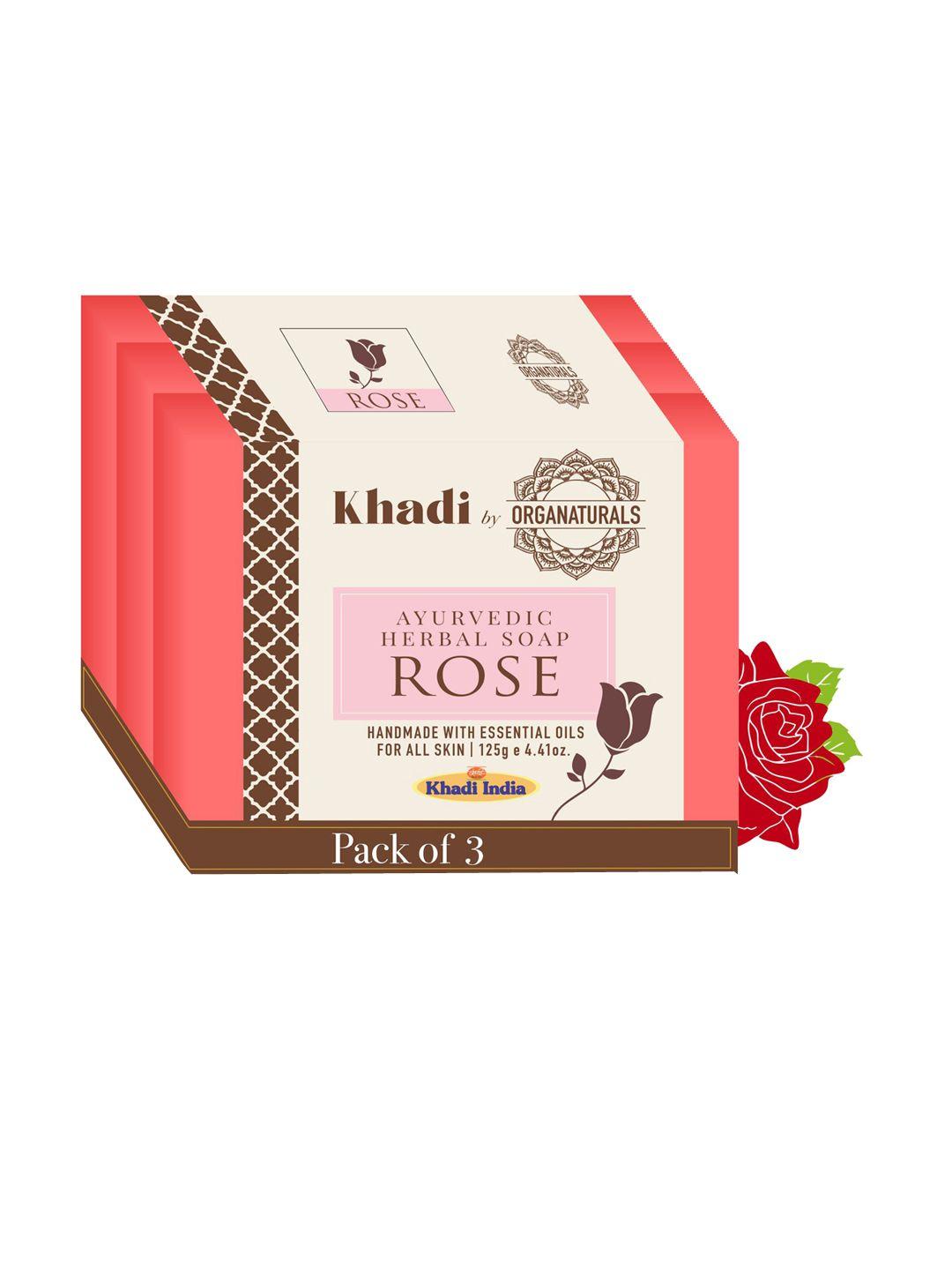 organaturals khadi set of 3 rose ayurvedic herbal soaps - 125g each