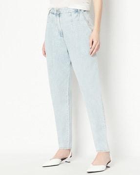 organic cotton high-rise pleated trousers