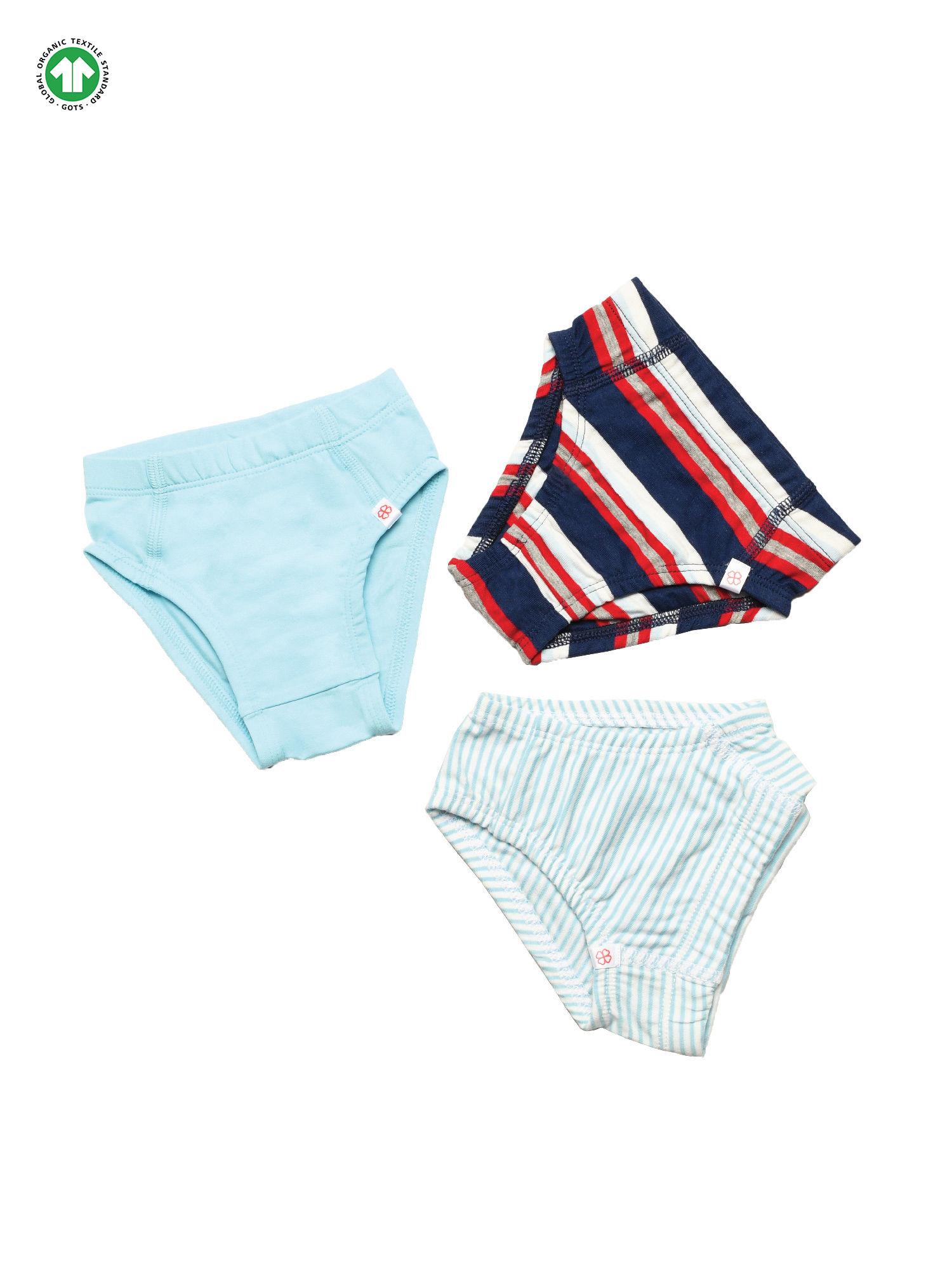 organic cotton solid & stripes multicolour underwear brief for boys