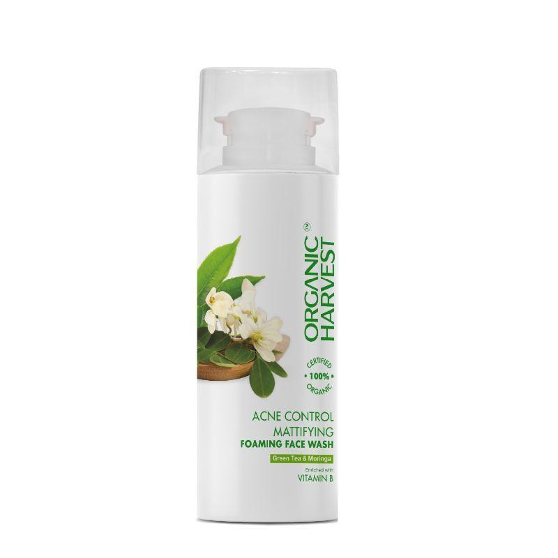 organic harvest acne control green tea & moringa foaming face wash