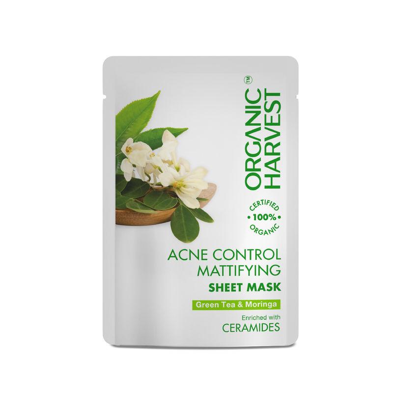 organic harvest acne control mattifying sheet mask with green tea & moringa