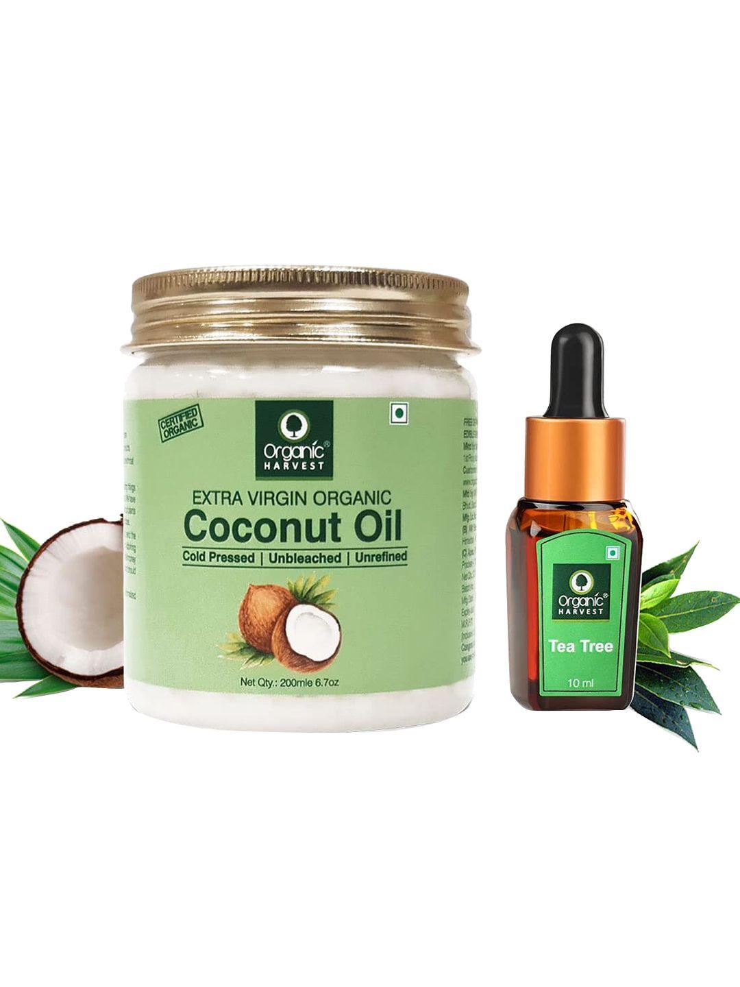 organic harvest combo of cold pressed coconut oil 200ml & tea tree essential oil 10ml