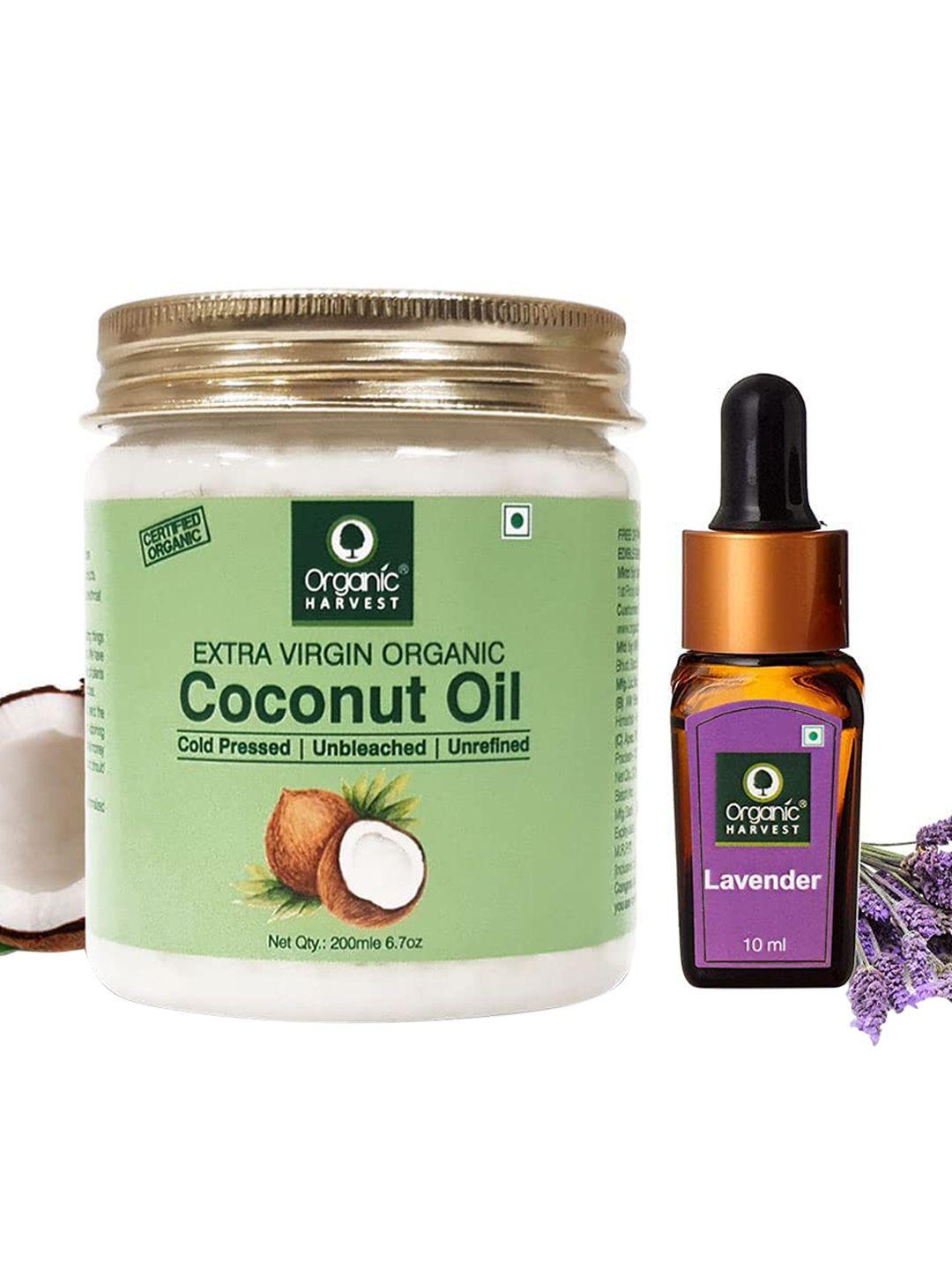 organic harvest set of 100% cold pressed coconut oil 200ml & lavender essential oil 10ml