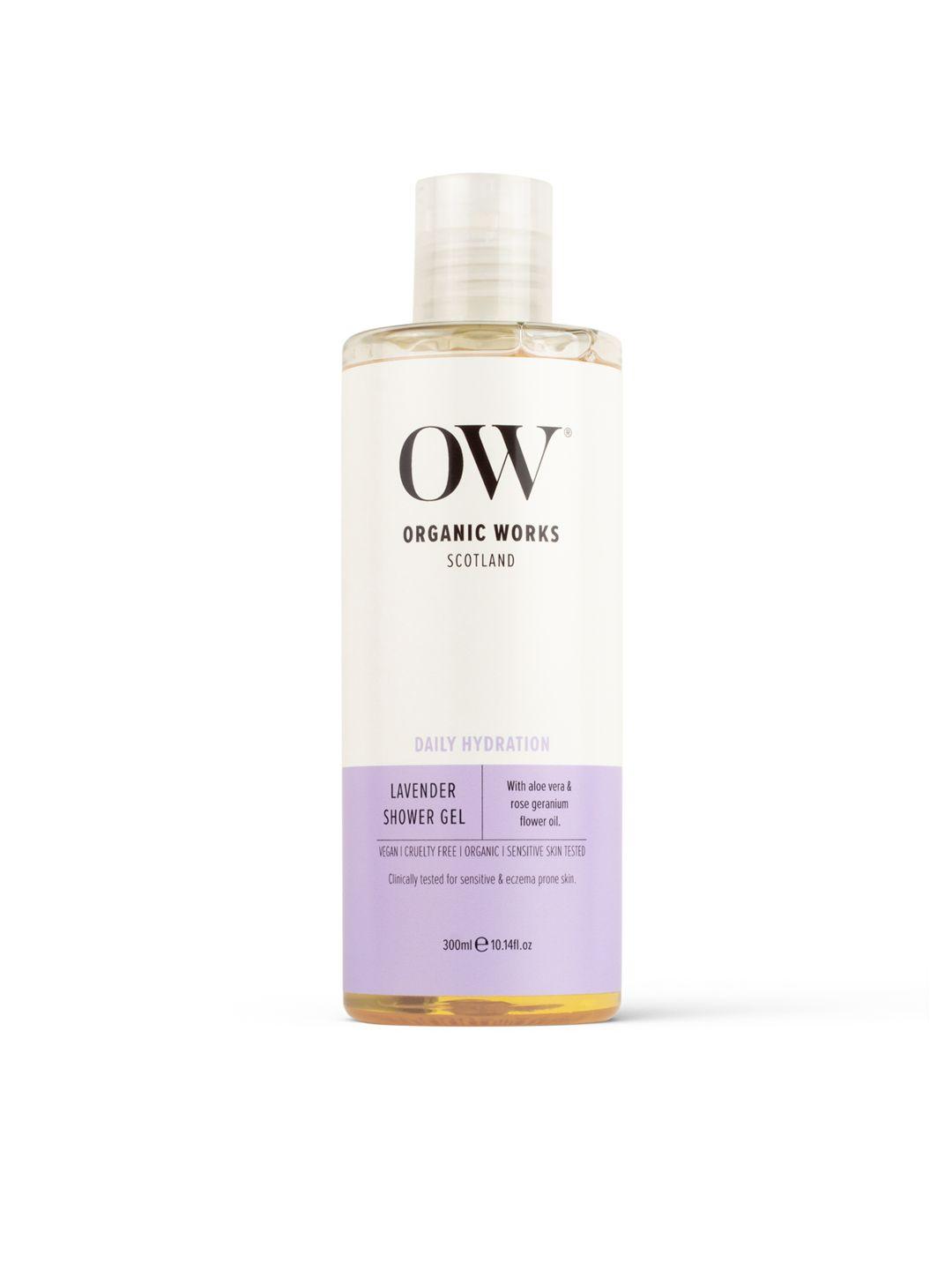 organic works lavender shower gel with aloe vera & rose geranium flower oil - 300 ml