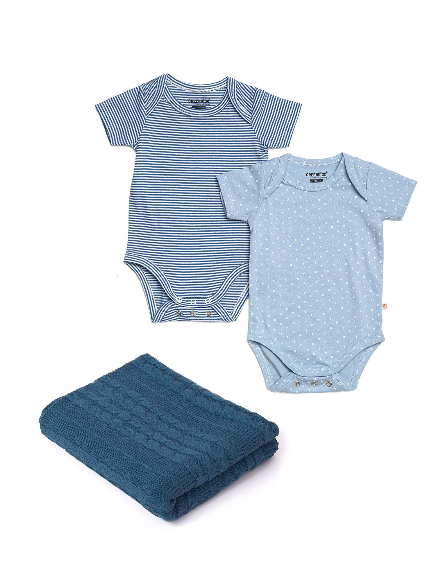 organic cotton baby onesies and blanket for babies (set of 3)