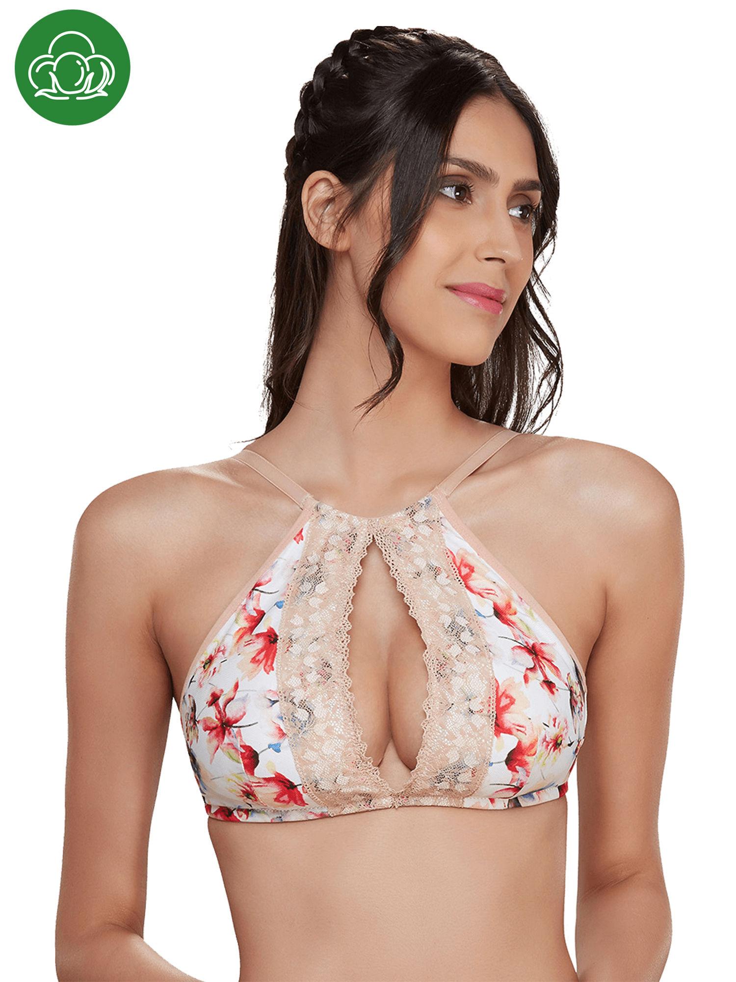 organic cotton blended antimicrobial padded wireless bralette - multi-color