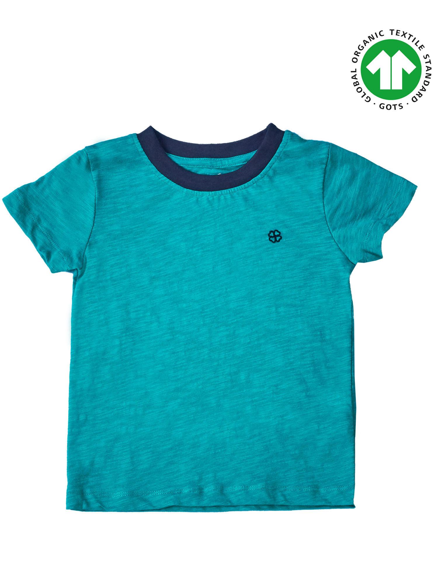 organic cotton blue solid plain emerald playtime t-shirt with half sleeves