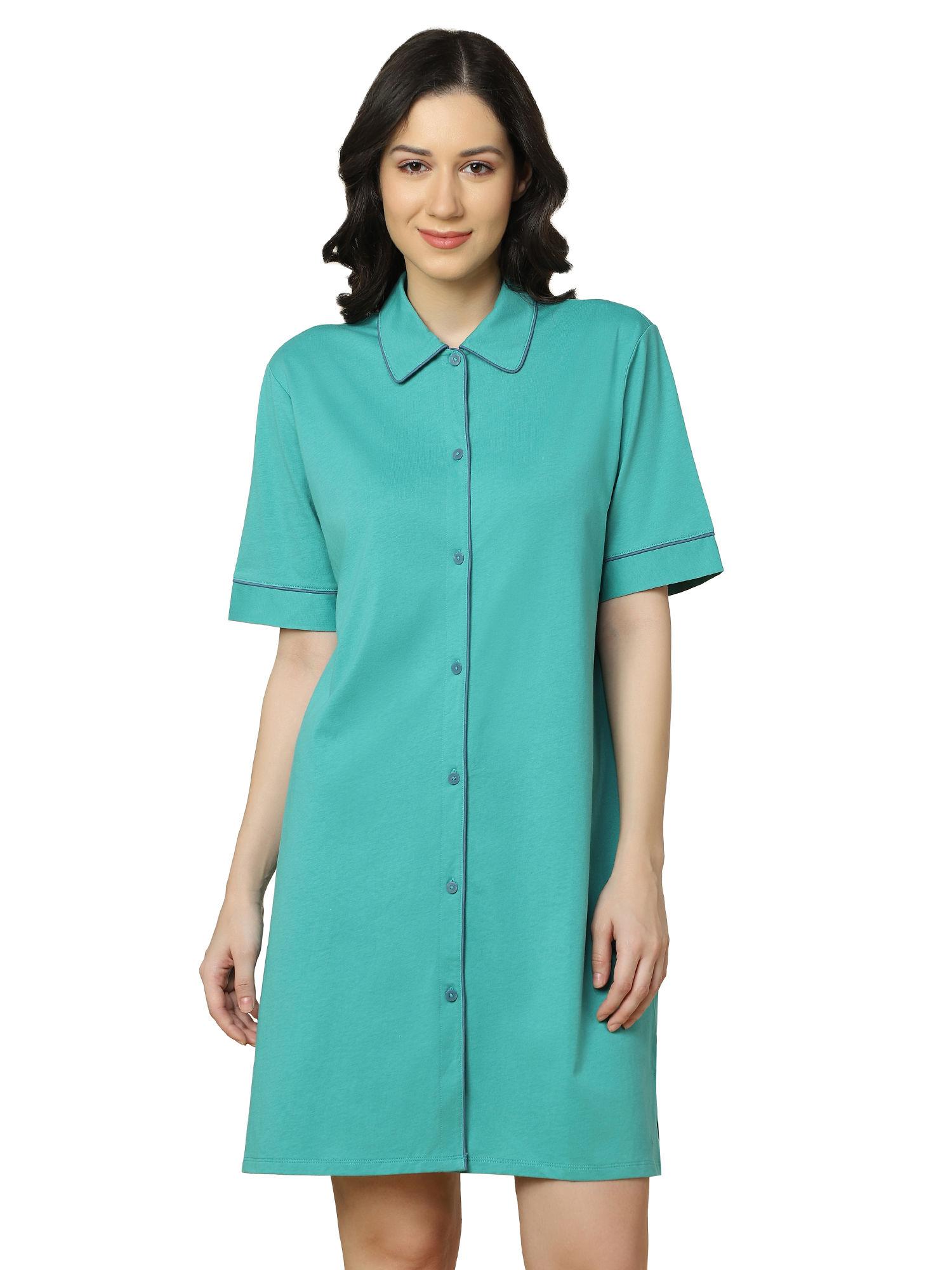 organic cotton boyfriend ndk nightdress - teal