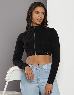 organic cotton cropped zip up sweater