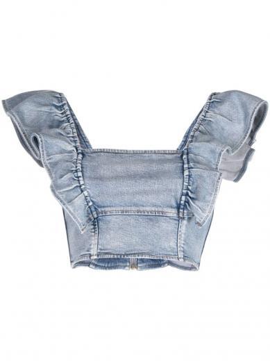 organic cotton denim ruffled top