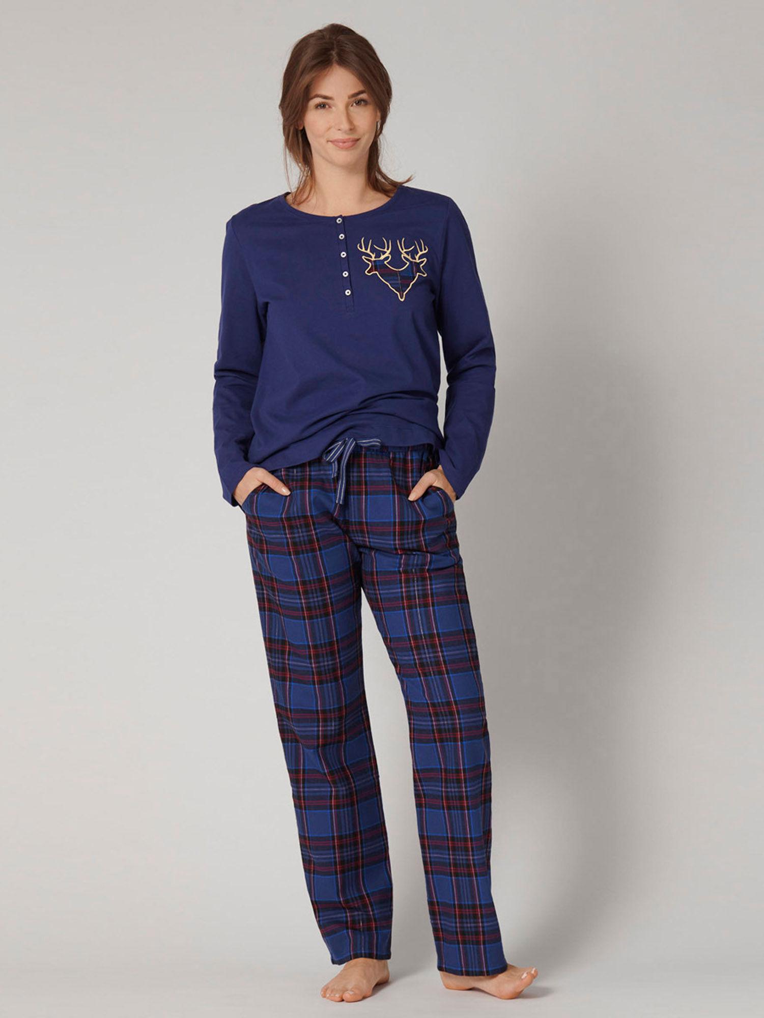 organic cotton full sleeve top and trouser homewear set - blue