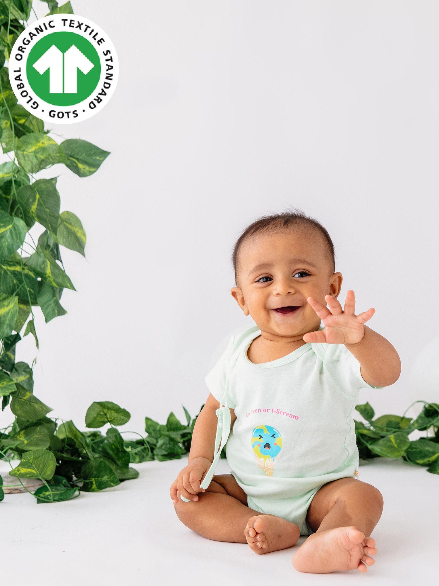 organic cotton green printed bodysuit for babies