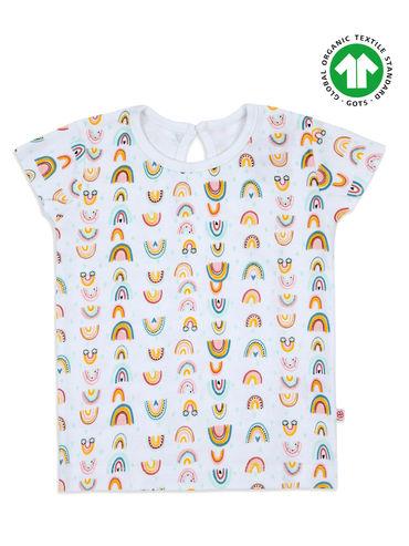 organic cotton multicolour rainbow print round neck tshirt top for boys and girls