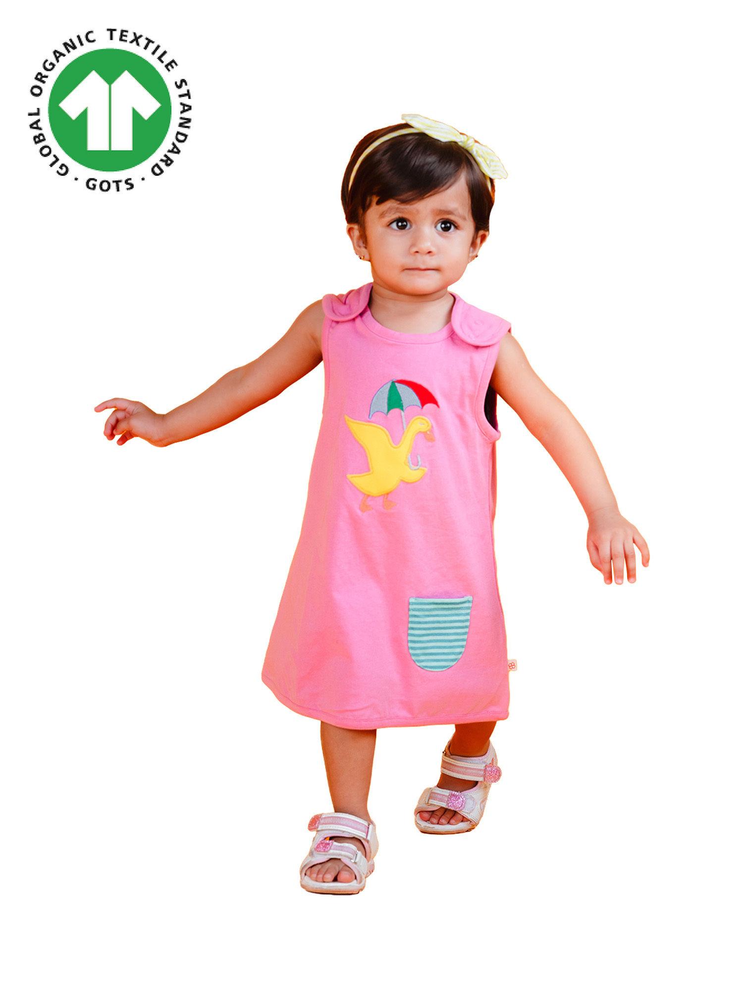organic cotton pink reversible half sleeve dress for girls