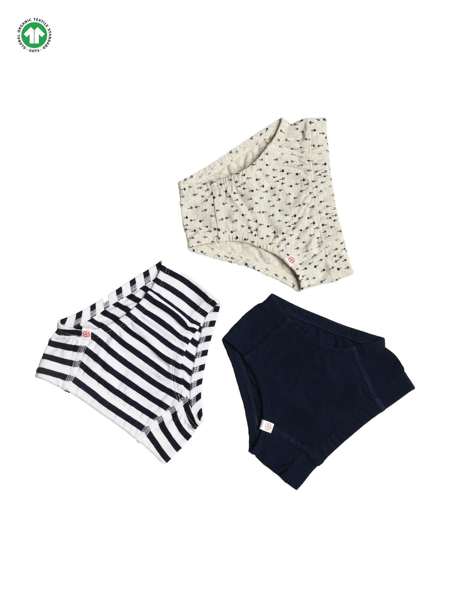 organic cotton solid, printed & stripes multicolour underwear brief for boys
