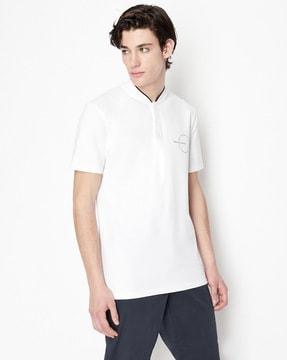 organic cotton strechable polo t-shirt with circular logo print