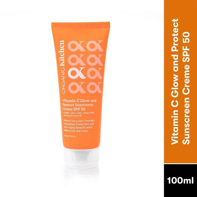 organic kitchen vitamin c glow sunscreen cream spf 50 pa+++ ultra matte dry-touch with zinc oxide