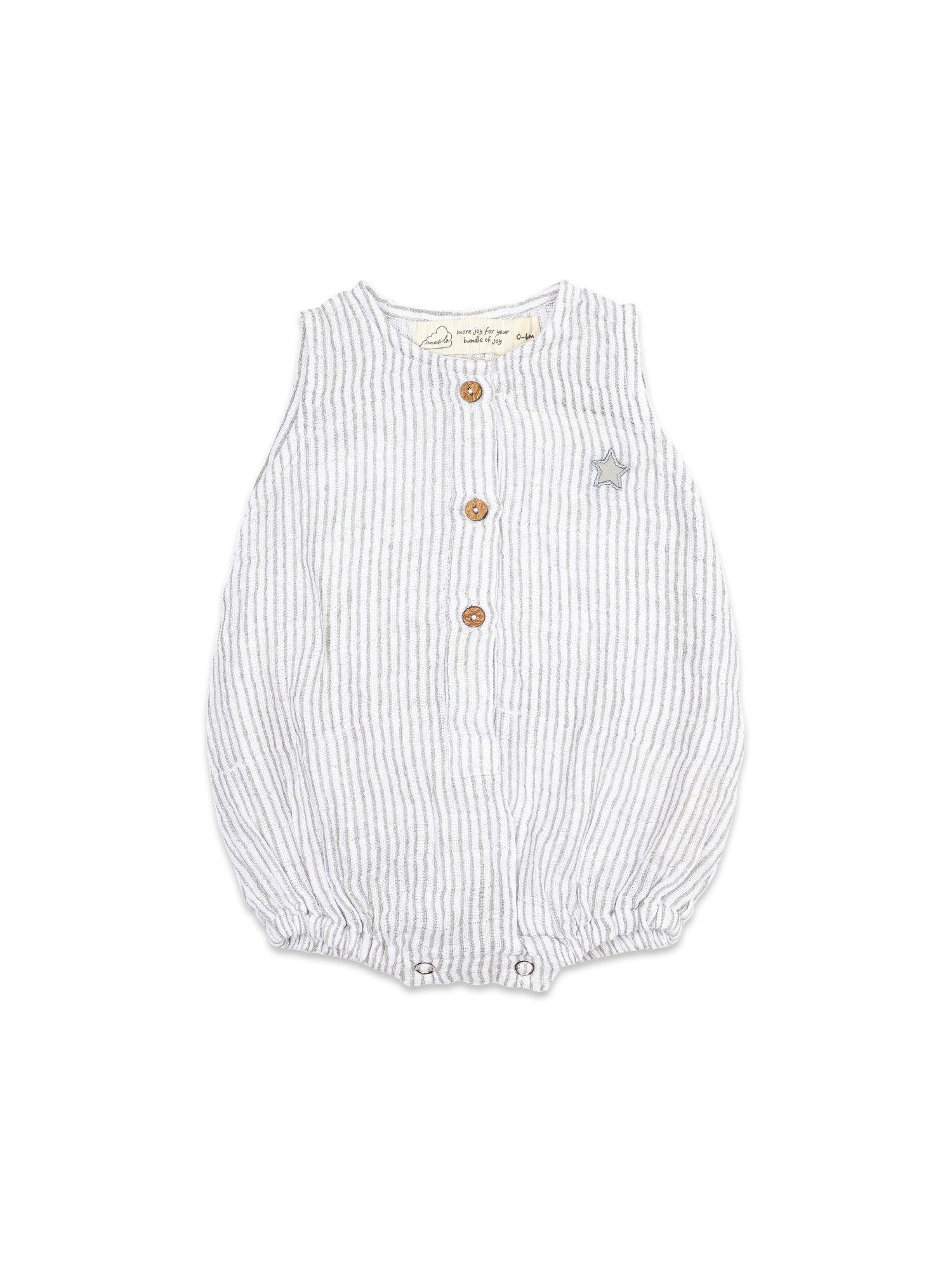 organic muslin baby romper - grey stripe