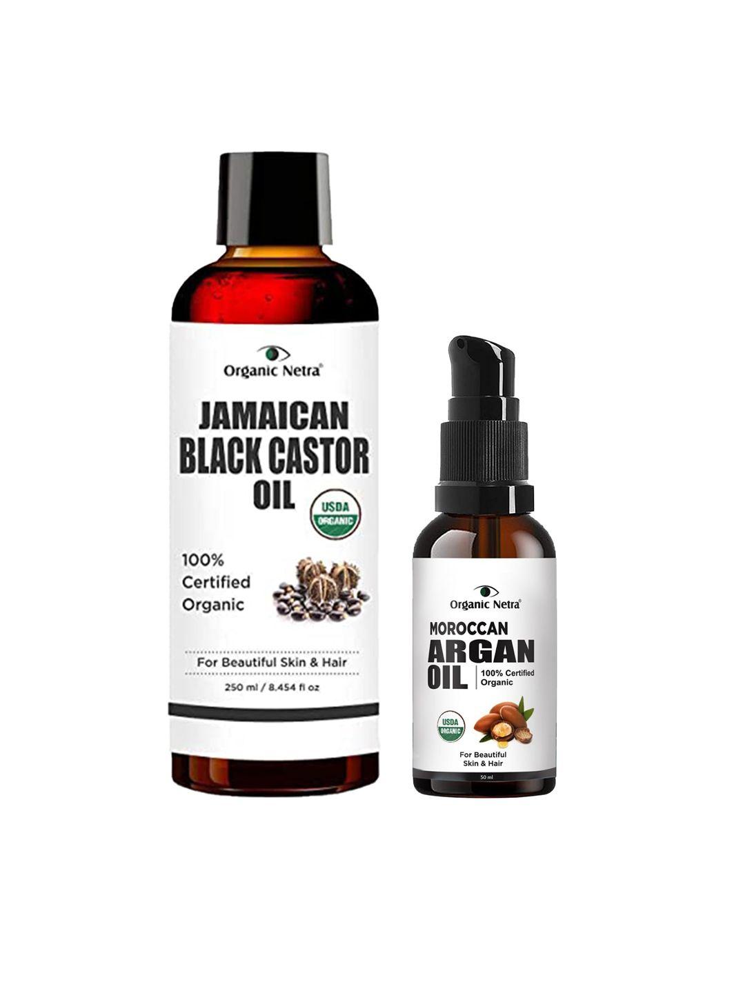 organic netra cold pressed moroccan argan oil 50ml & jamaican black castor oil 250ml combo