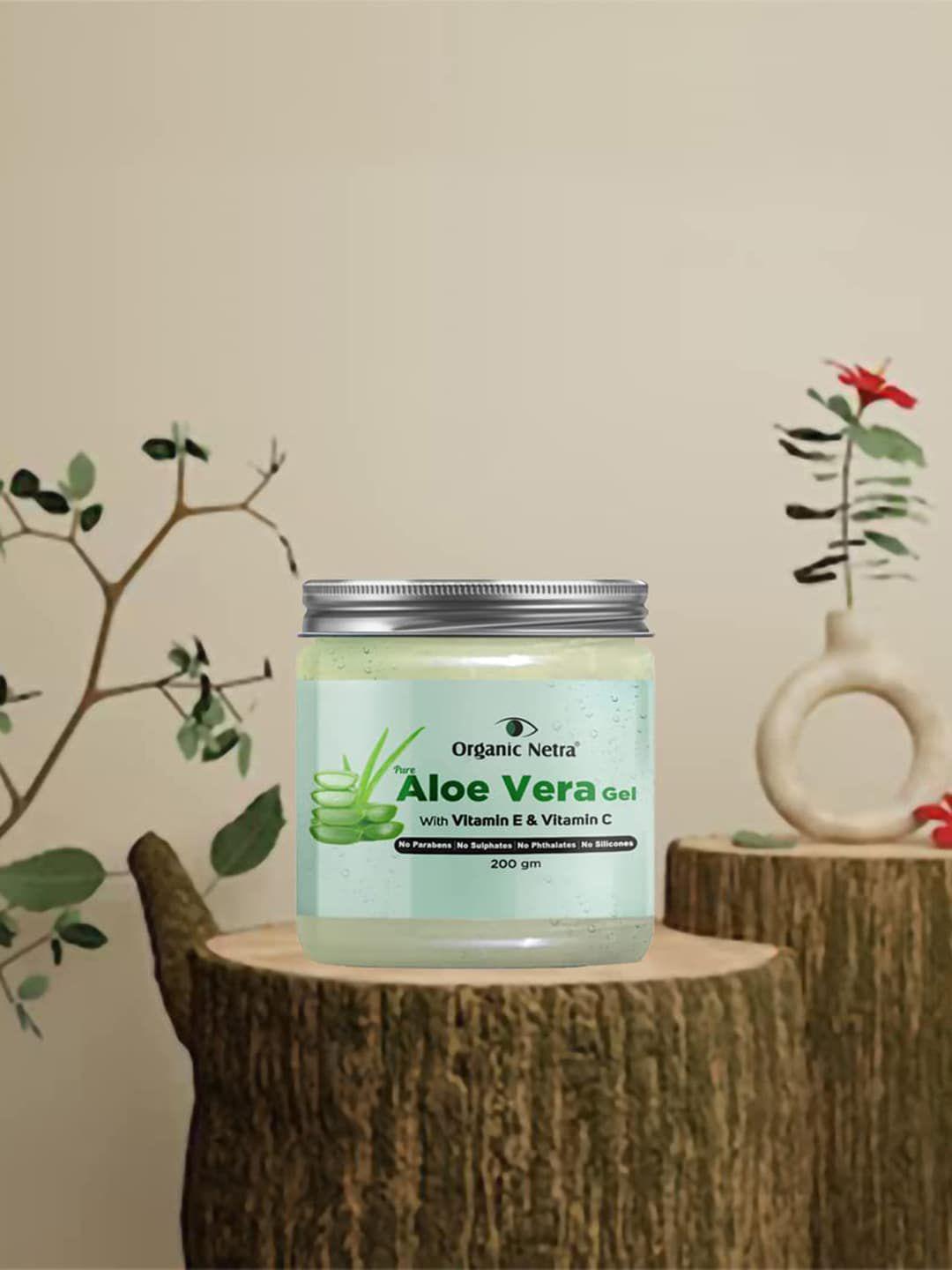 organic netra pure aloe vera gel with vitamin c & e for skin - face & hair - 200 g