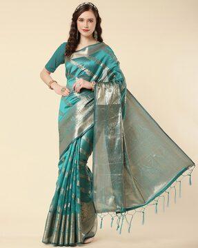 organza banarasi silk saree with tassels