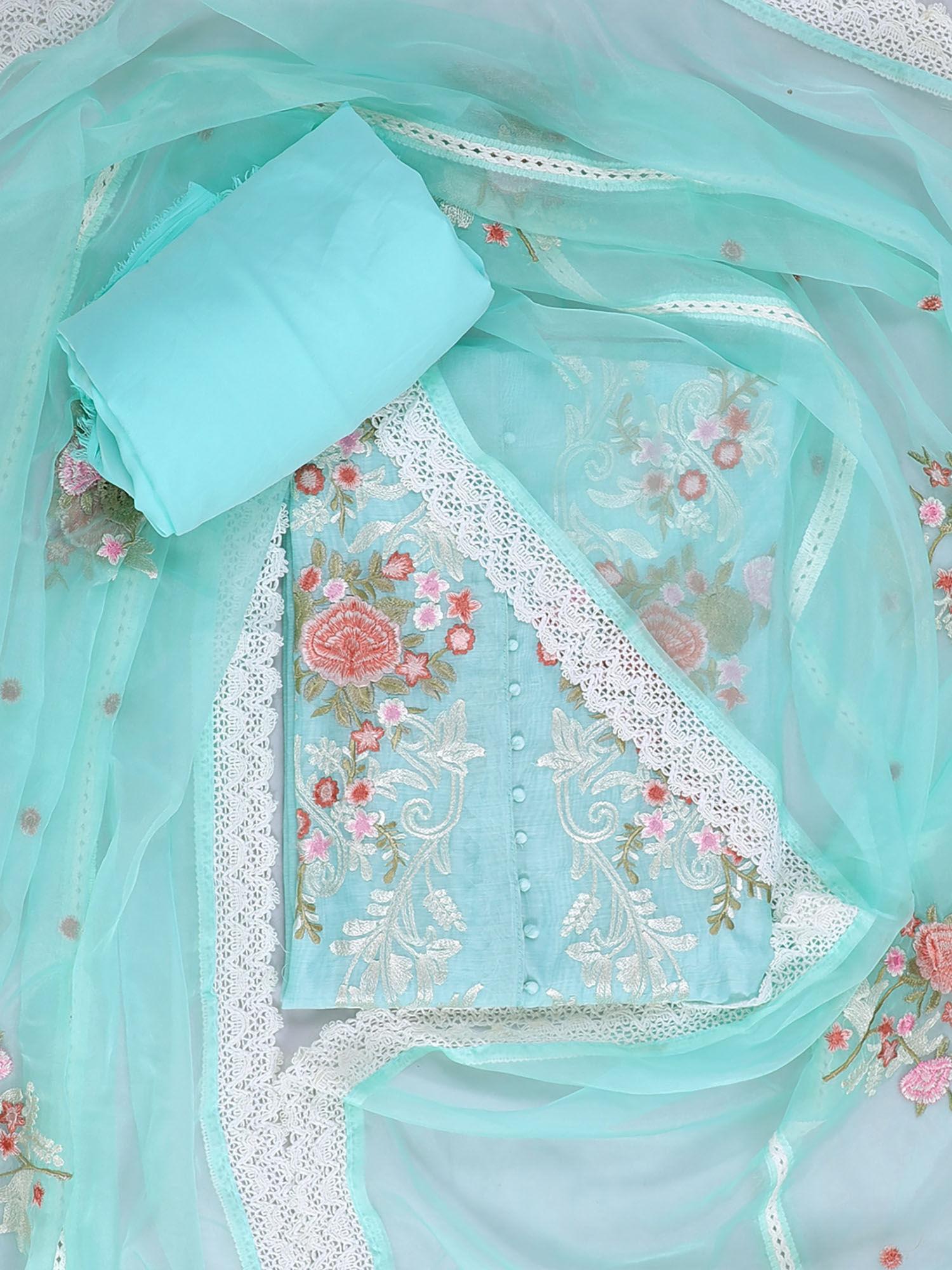 organza dress material for women-turquoise (set of 3)