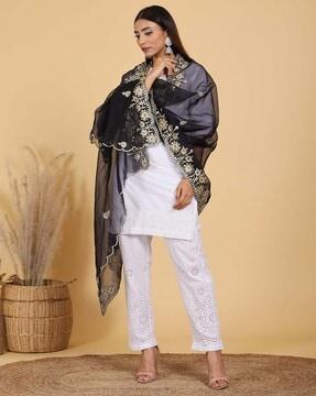 organza dupatta with zari and sequins