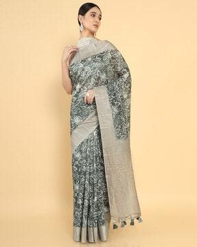 organza floral saree with blouse piece