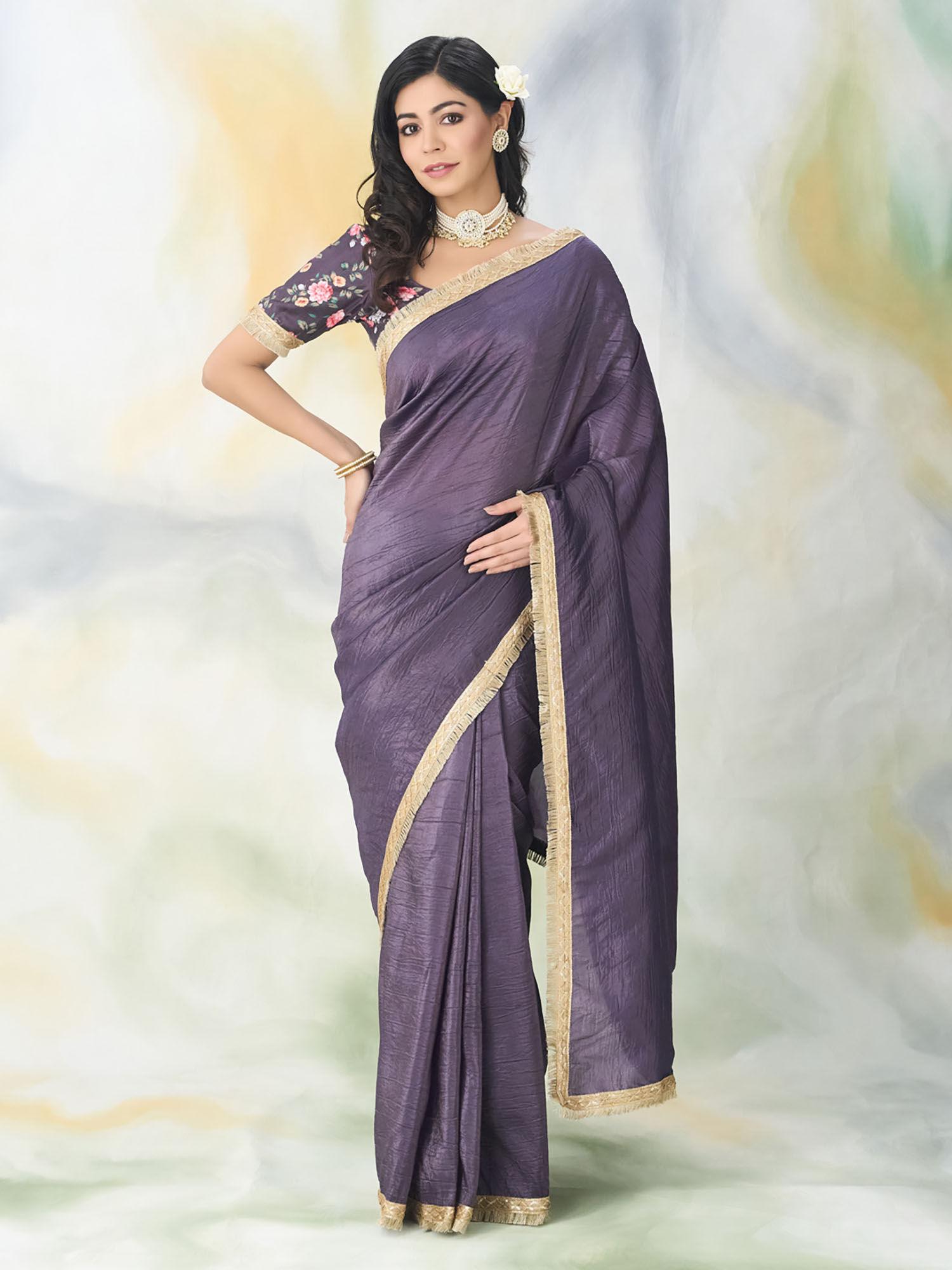 organza lace work saree with unstitched blouse