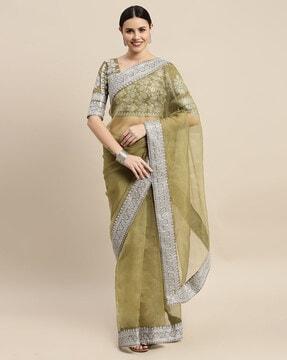 organza saree with embroidered border