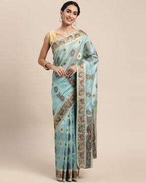 organza saree with unstitched blouse piece