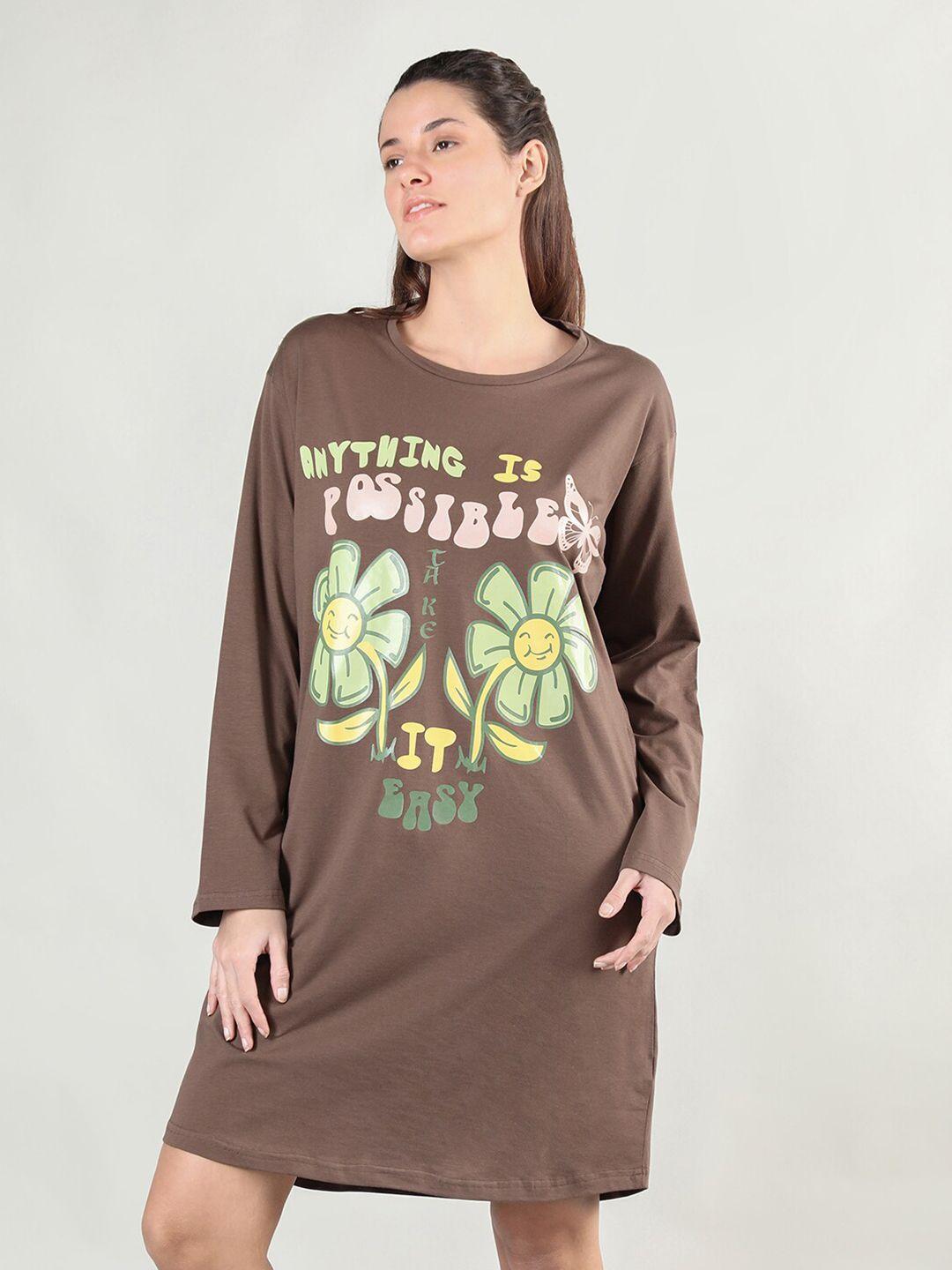 organzaa brown printed nightdress